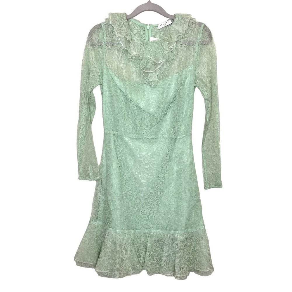 Sandro Paris Mint Green Lace Ruffle Mini Dress NWT Size 34 US 0 - Picture 3 of 11